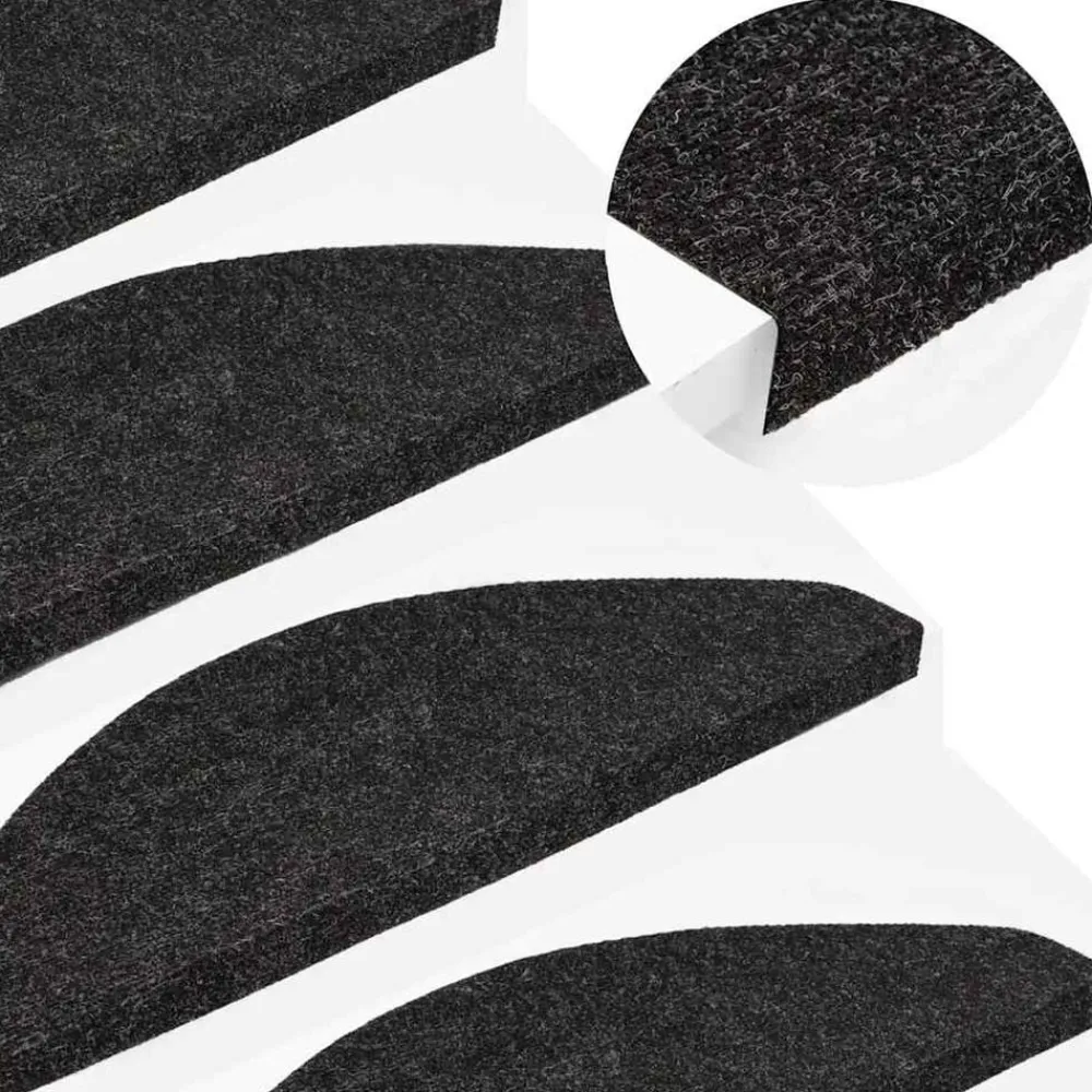 vidaXL Alfombrilla autoadhesiva escalera 15 uds negra 56x17x3 cm Negro New
