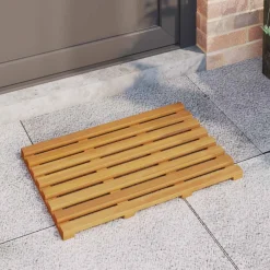 vidaXL Accesorios Para El Baño-Alfombrilla de baño Liso Marrón 100 x 53 cm Madera