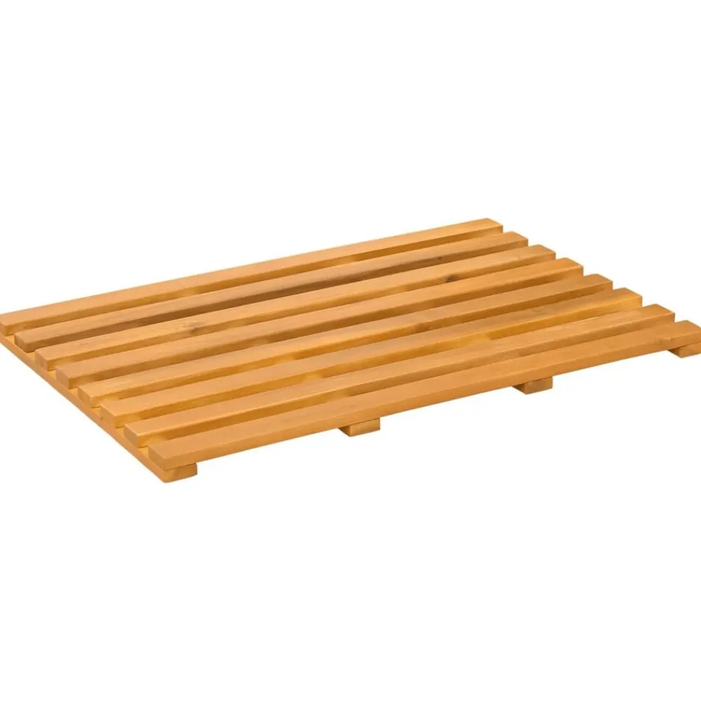 vidaXL Accesorios Para El Baño-Alfombrilla de baño Liso Marrón 100 x 53 cm Madera