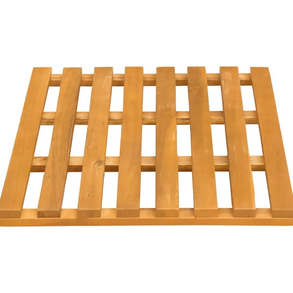 vidaXL Accesorios Para El Baño-Alfombrilla de baño Liso Marrón 100 x 53 cm Madera