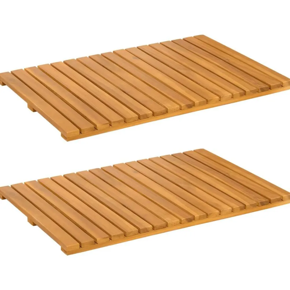vidaXL Accesorios Para El Baño-Alfombrilla de baño Liso Marrón 60 x 40 cm Madera