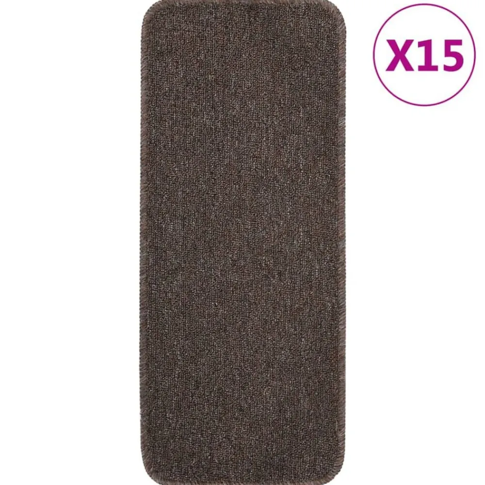 vidaXL Alfombrillas de escalera 15 uds marrón rectangular 60x25 cm Marrón oscuro Discount