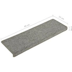 vidaXL Productos Del Hogar-Alfombrillas para escaleras 15 unidades 65x21x4 cm Gris claro Borde rectangular