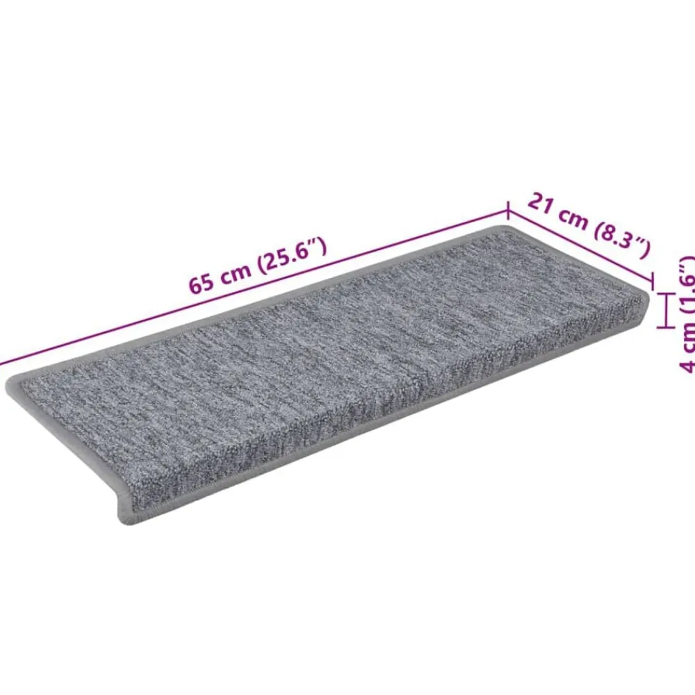 vidaXL Productos Del Hogar-Alfombrillas para escaleras 15 unidades 65x21x4 cm Gris claro Borde rectangular