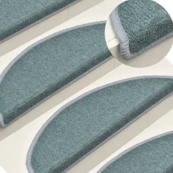 vidaXL Alfombrillas para escaleras 15 unidades 56x17x3 cm Semicircular Azul mar Clearance