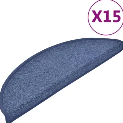 vidaXL Alfombrillas para escaleras 15 unidades 56x17x3 cm Semicircular Azul Clearance
