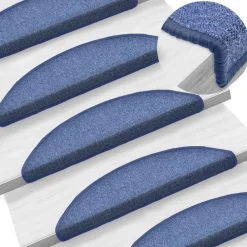 vidaXL Alfombrillas para escaleras 15 unidades 56x17x3 cm Semicircular Azul Clearance