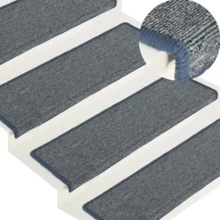 vidaXL Alfombrillas para escaleras 15 unidades 65x21x4 cm Borde rectangular Gris claro y azul Hot