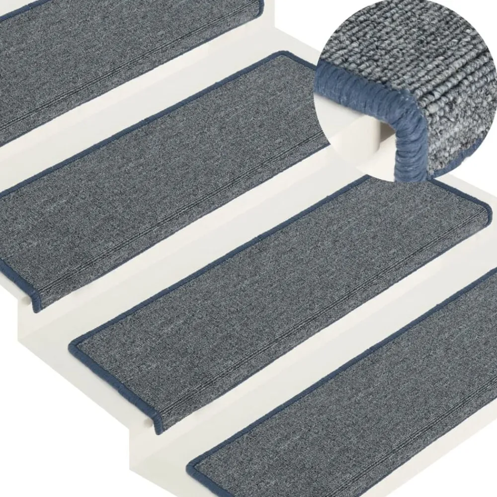 vidaXL Alfombrillas para escaleras 15 unidades 65x21x4 cm Borde rectangular Gris claro y azul Hot