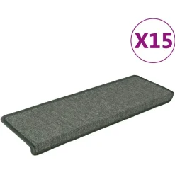 vidaXL Alfombrillas para escaleras 15 unidades 65x21x4 cm Borde rectangular Verde oscuro Sale