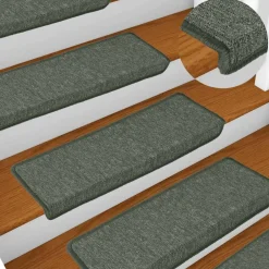 vidaXL Alfombrillas para escaleras 15 unidades 65x21x4 cm Borde rectangular Verde oscuro Sale