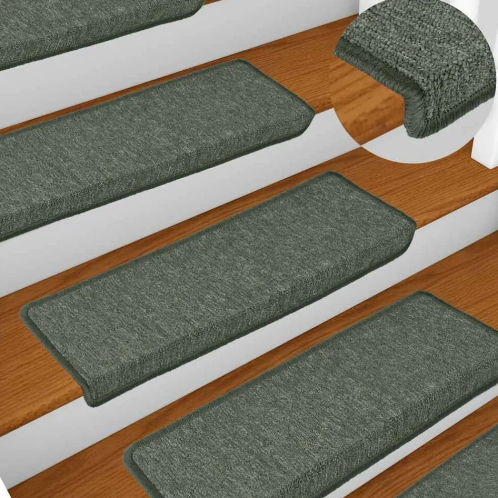 vidaXL Alfombrillas para escaleras 15 unidades 65x21x4 cm Borde rectangular Verde oscuro Sale