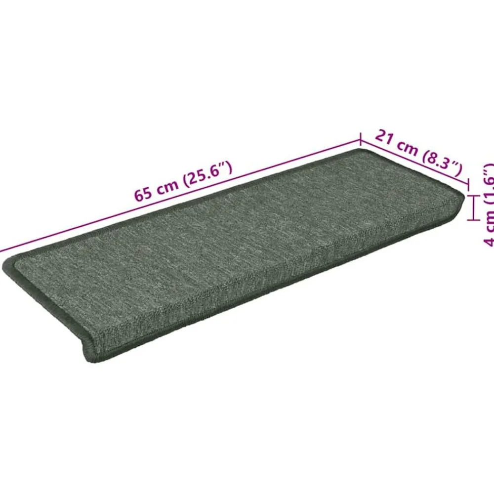 vidaXL Alfombrillas para escaleras 15 unidades 65x21x4 cm Borde rectangular Verde oscuro Sale
