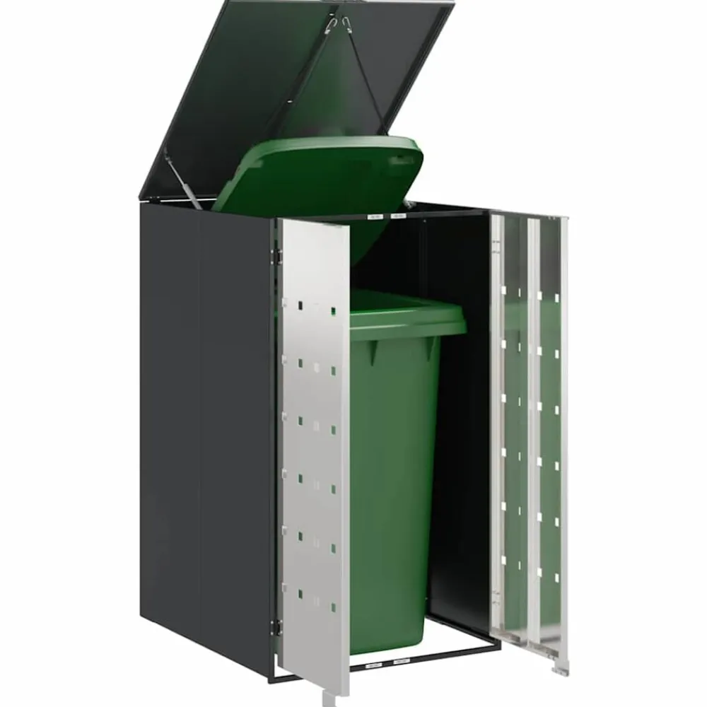 vidaXL Almacenamiento de Contenedor Rodante con Tapa Abatible a Gas para Contenedor de 240L