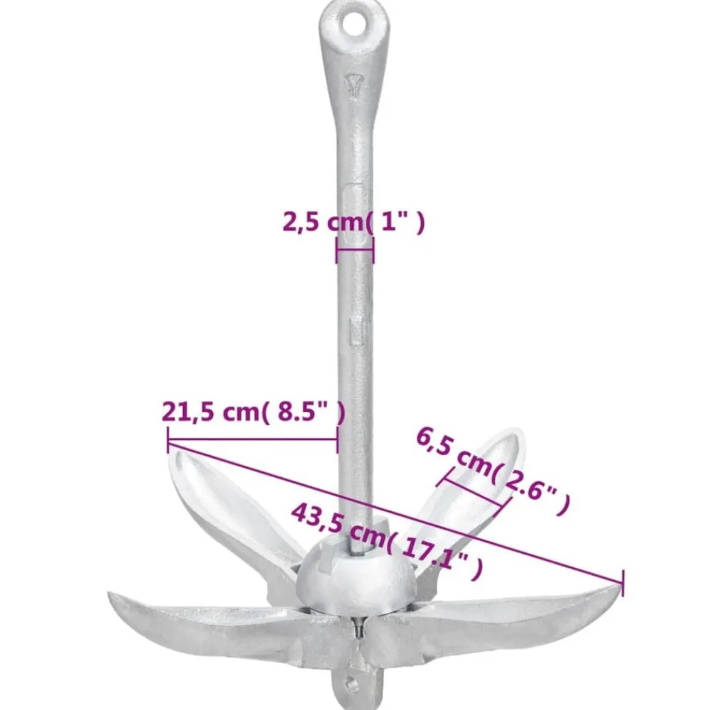 vidaXL Ancla plegable cuerda hierro fundido galvanizado plata 6 kg Sale
