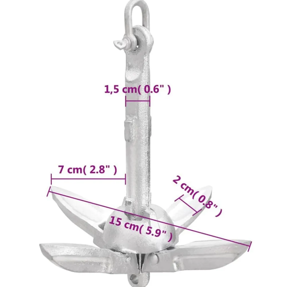 vidaXL Ancla plegable cuerda hierro fundido galvanizado plata 0,7 kg Outlet