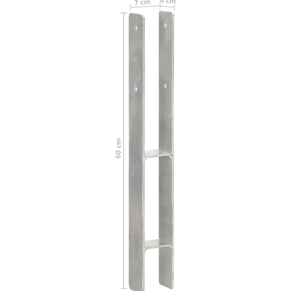 vidaXL Accesorios De Bricolaje-Anclajes de valla 6 uds acero galvanizado plateado 7x6x60 cm