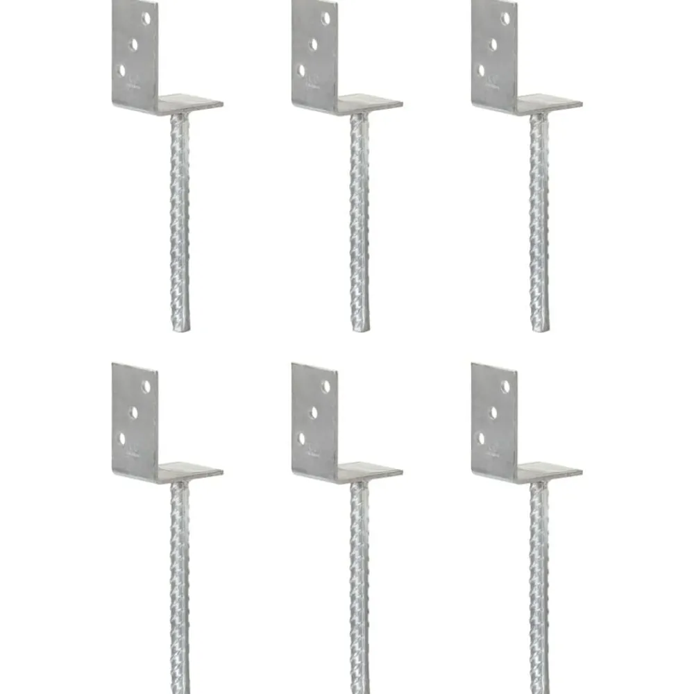 vidaXL Accesorios De Bricolaje-Anclajes de valla 6 uds acero galvanizado plateado 8x6x30 cm