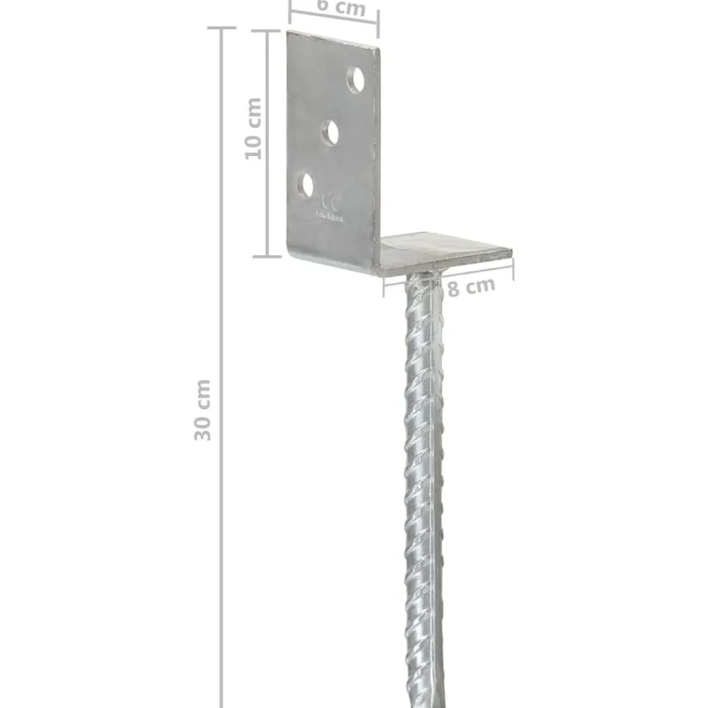 vidaXL Accesorios De Bricolaje-Anclajes de valla 6 uds acero galvanizado plateado 8x6x30 cm