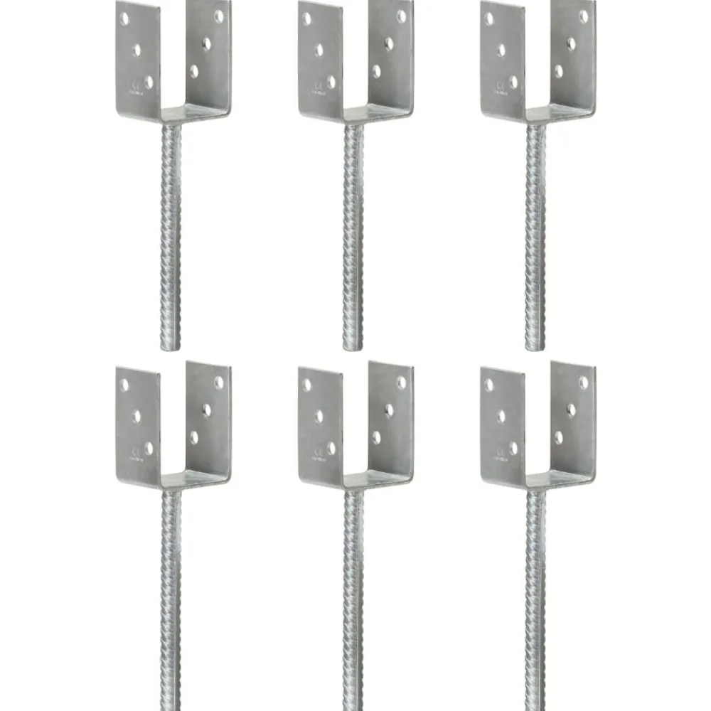 vidaXL Accesorios De Bricolaje-Anclajes de valla 6 uds acero galvanizado plateado 7x6x30 cm
