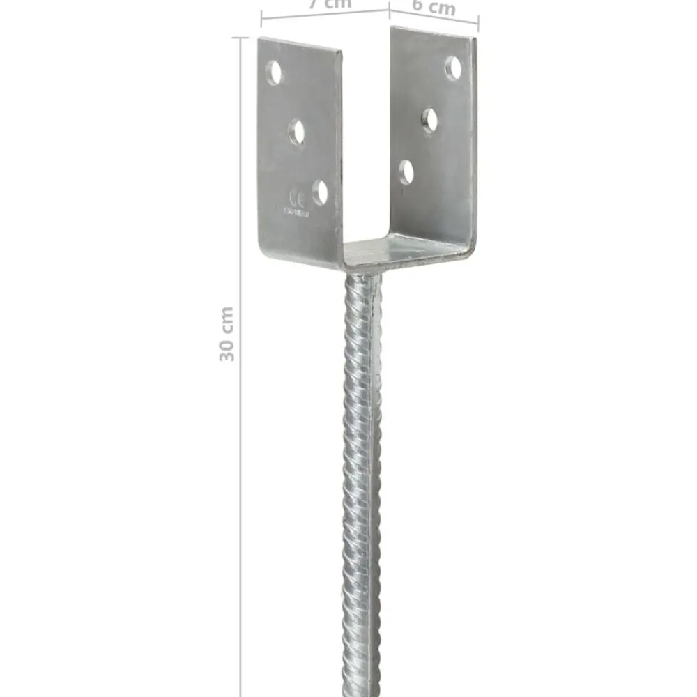 vidaXL Accesorios De Bricolaje-Anclajes de valla 6 uds acero galvanizado plateado 7x6x30 cm