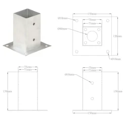 vidaXL Vallas De Jardín-Anclajes para postes 4 unidades metal galvanizados 71 mm