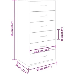 vidaXL Aparador 6 cajones contrachapada color 50x34x96 cm Roble artisan Outlet
