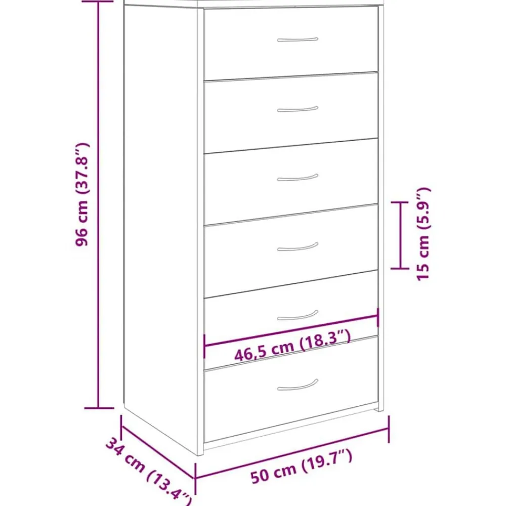 vidaXL Aparador 6 cajones contrachapada color 50x34x96 cm Roble artisan Outlet