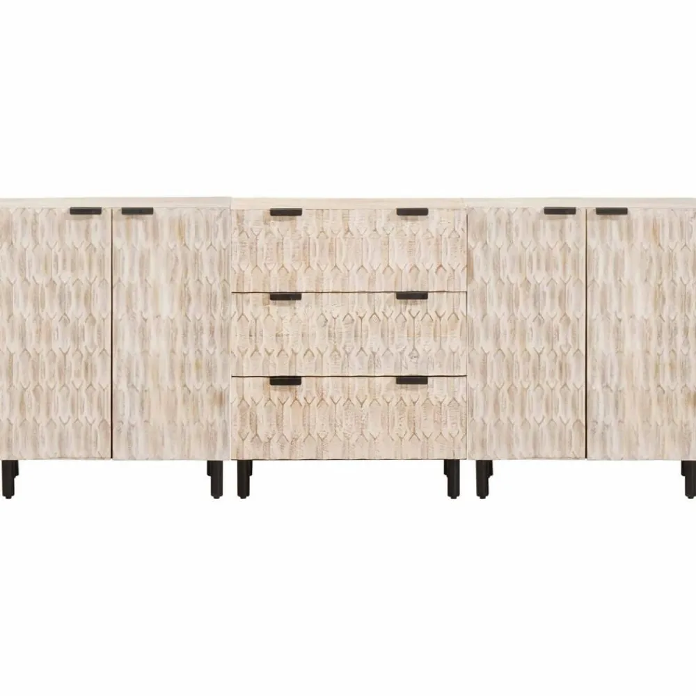 vidaXL Armarios Y Almacenamiento-Aparador 3 pcs Acabado de Lavado 180 x 33 x 75 cm