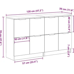 vidaXL Aparador 2 pcs 60 x 30 x 70 cm Madera de ingeniería Roble negro New