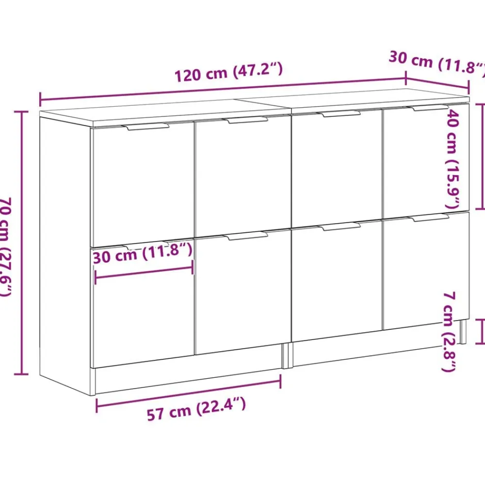 vidaXL Aparador 2 pcs 60 x 30 x 70 cm Madera de ingeniería Roble negro New