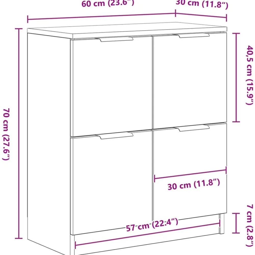 vidaXL Aparador 2 pcs 60 x 30 x 70 cm Madera de ingeniería Roble negro New