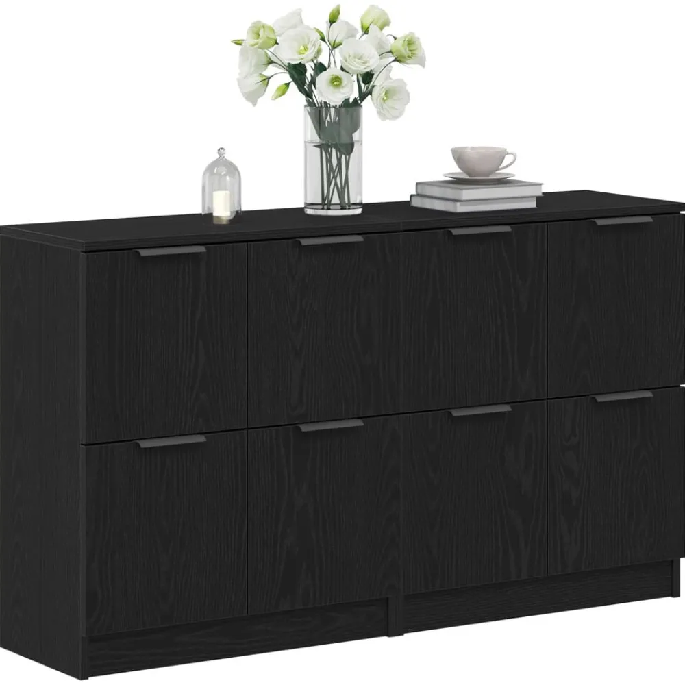 vidaXL Aparador 2 pcs 60 x 30 x 70 cm Madera de ingeniería Roble negro New