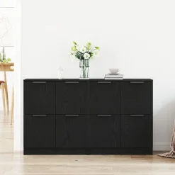 vidaXL Aparador 2 pcs 60 x 30 x 70 cm Madera de ingeniería Roble negro New