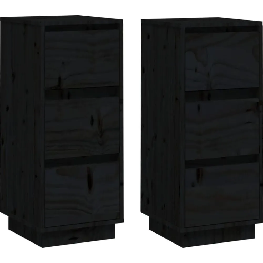 vidaXL Aparador 2 uds madera maciza de pino 32x34x75 cm Negro Outlet