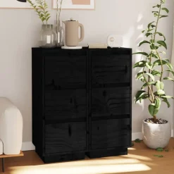 vidaXL Aparador 2 uds madera maciza de pino 32x34x75 cm Negro Outlet