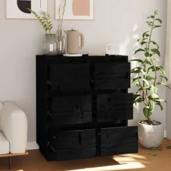 vidaXL Aparador 2 uds madera maciza de pino 32x34x75 cm Negro Outlet
