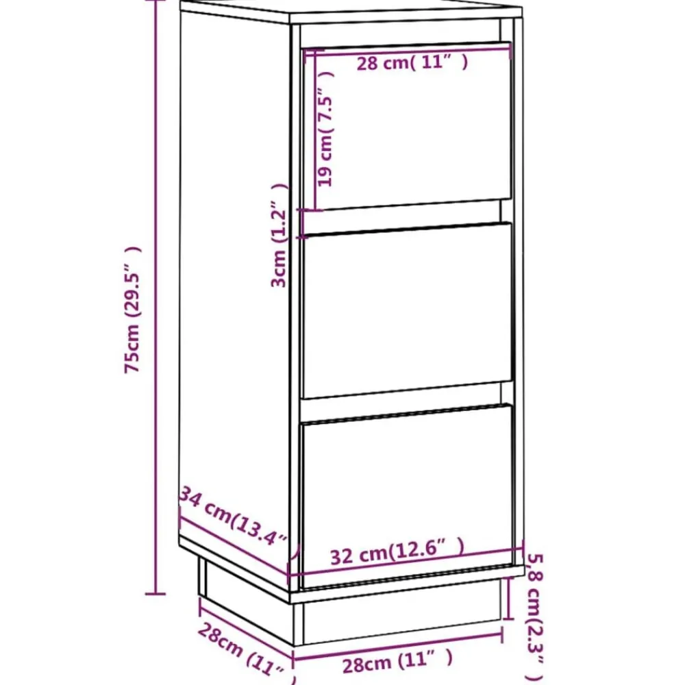 vidaXL Aparador 2 uds madera maciza de pino 32x34x75 cm Negro Outlet