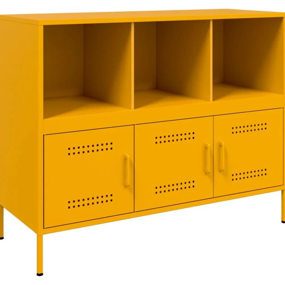 vidaXL Aparador acero mostaza 100,5x39x79 cm Amarillo Clearance