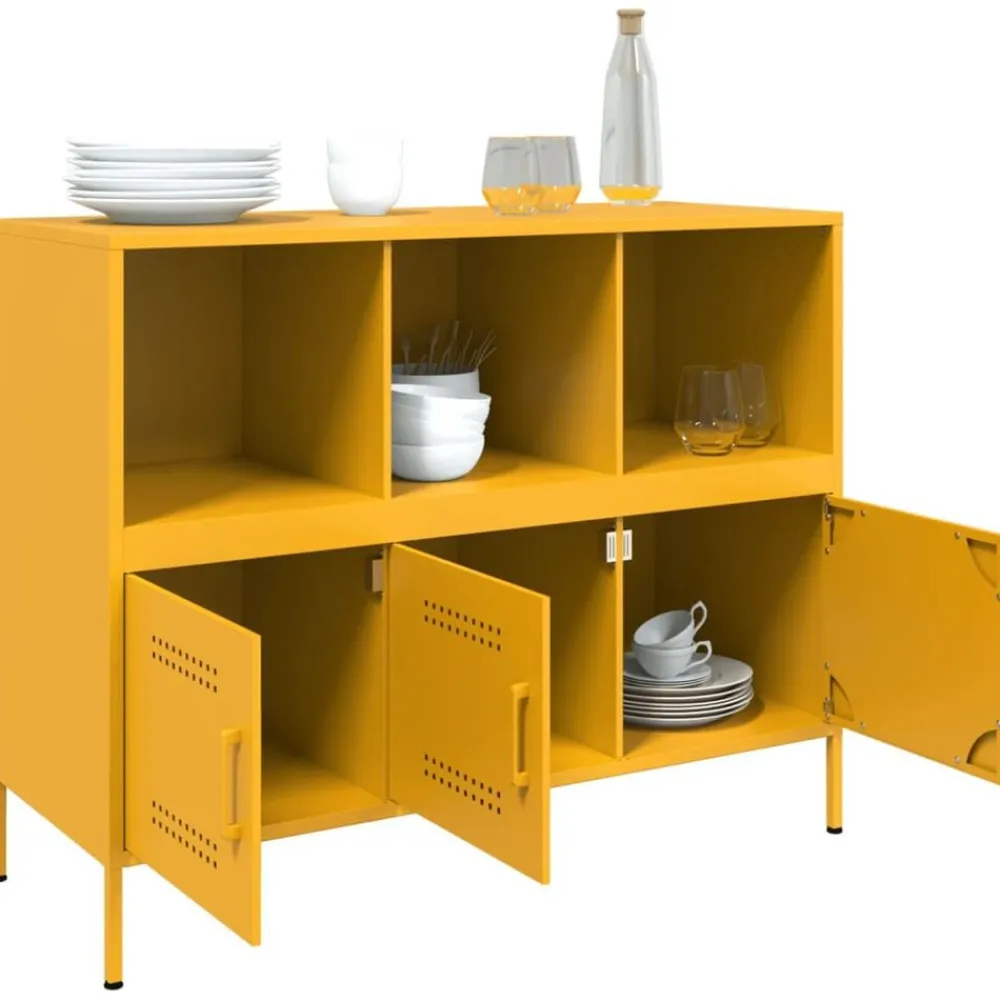 vidaXL Aparador acero mostaza 100,5x39x79 cm Amarillo Clearance