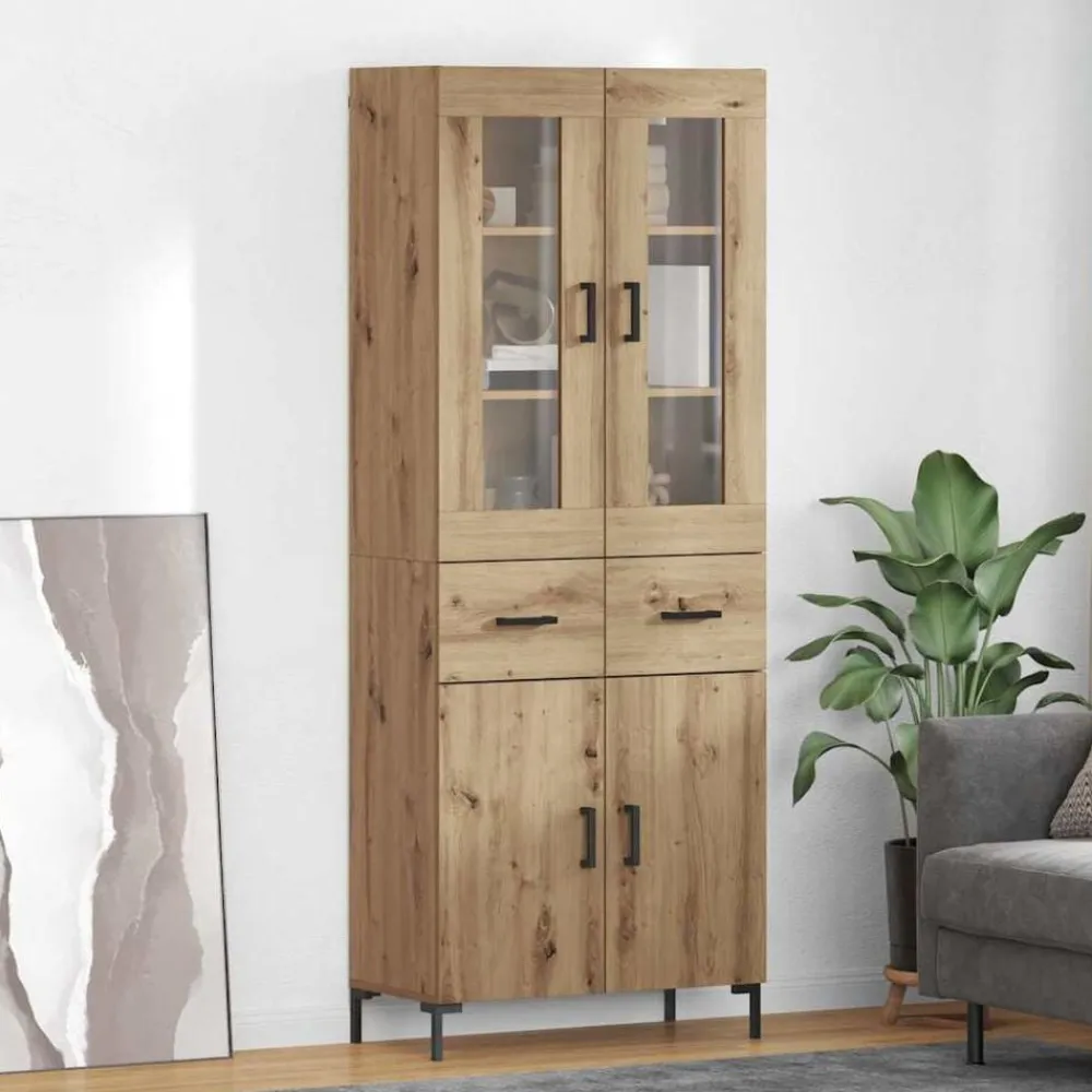 vidaXL Aparador alto 2 pcs Roble artesanal Madera de ingeniería Roble artisan Clearance