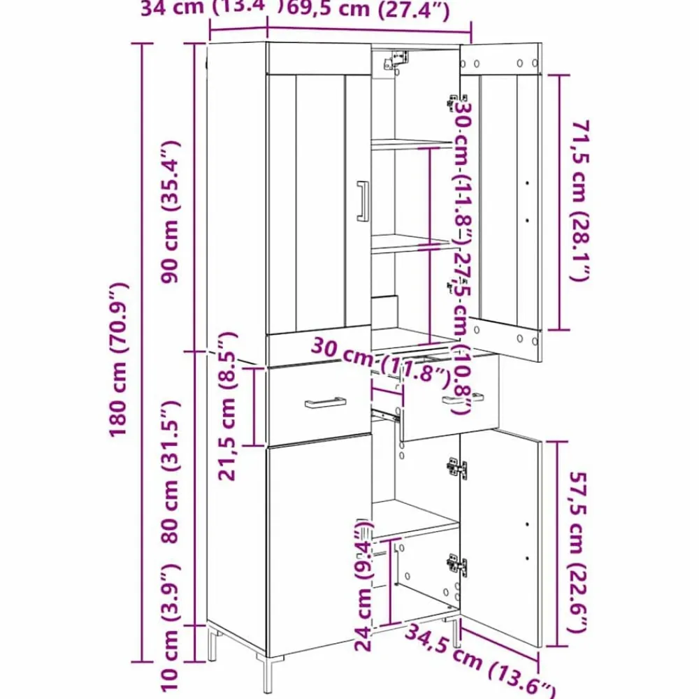 vidaXL Aparador alto 2 pcs Roble artesanal Madera de ingeniería Roble artisan Clearance