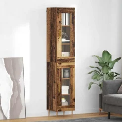 vidaXL Armarios Y Almacenamiento-Aparador alto 2 pcs Madera envejecida Cristal