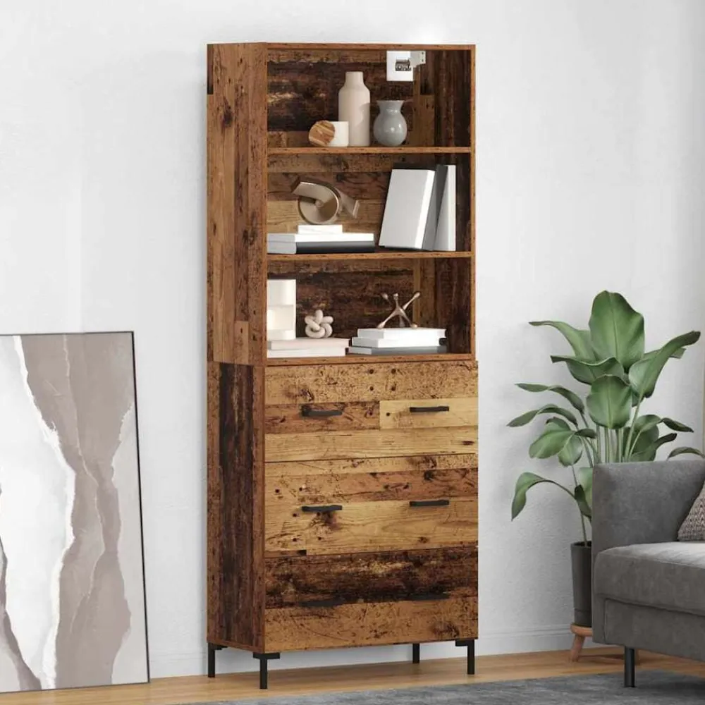 vidaXL Aparador alto con cajón Madera vieja 69,5 x 34 x 180 cm Madera envejecida New