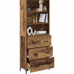 vidaXL Aparador alto con cajón Madera vieja 69,5 x 34 x 180 cm Madera envejecida New