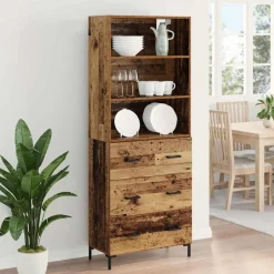 vidaXL Aparador alto con cajón Madera vieja 69,5 x 34 x 180 cm Madera envejecida New