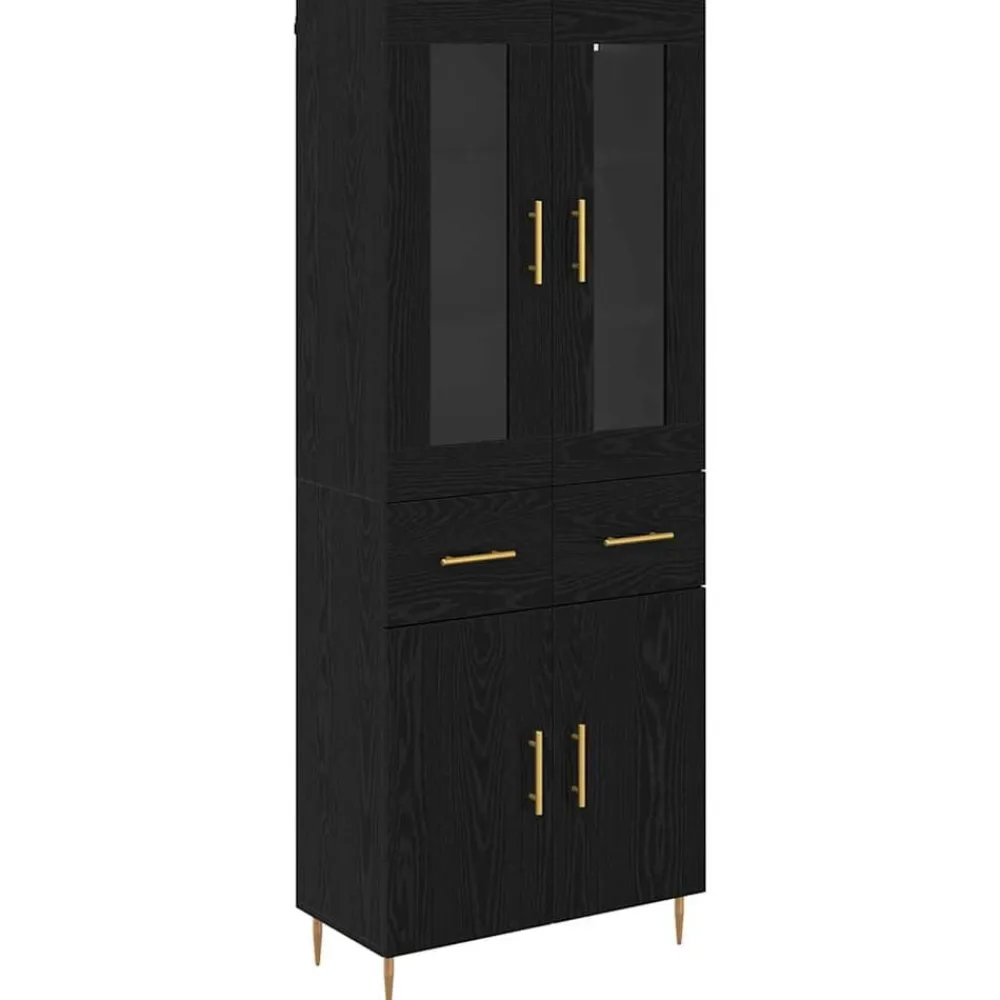 vidaXL Aparador alto con cajón 2 pcs Madera de ingeniería Roble negro Clearance