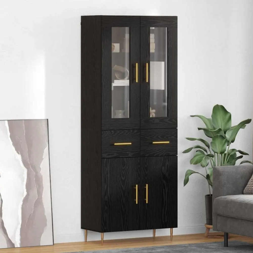 vidaXL Aparador alto con cajón 2 pcs Madera de ingeniería Roble negro Clearance