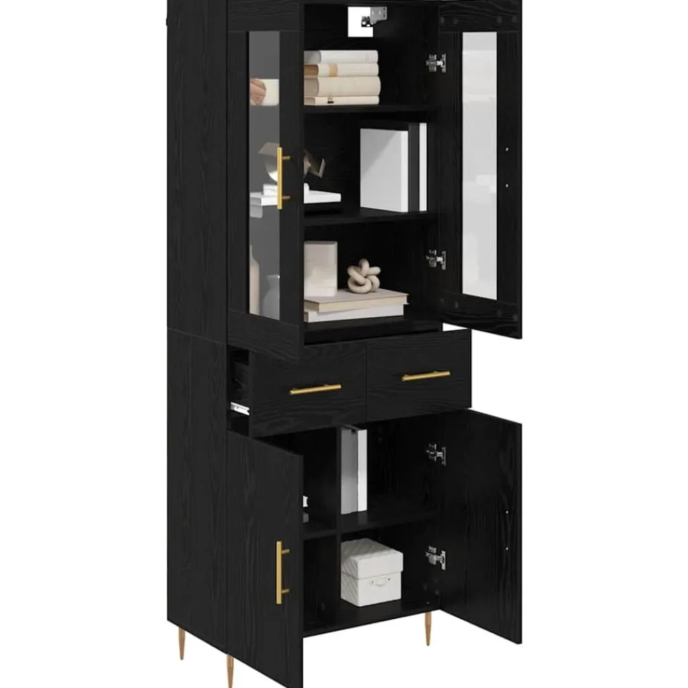 vidaXL Aparador alto con cajón 2 pcs Madera de ingeniería Roble negro Clearance