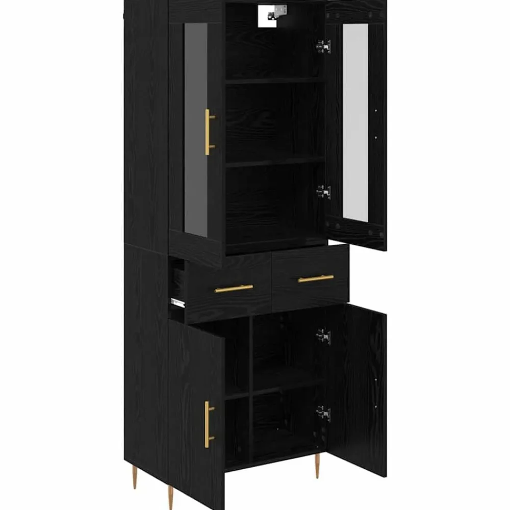 vidaXL Aparador alto con cajón 2 pcs Madera de ingeniería Roble negro Clearance